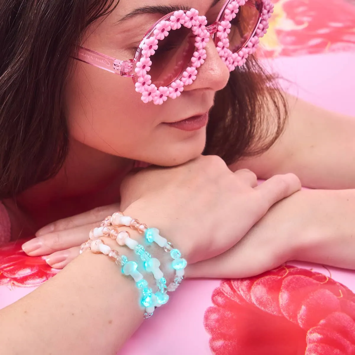 Blush | .925 Sterling Silver | Deluxe Firefly Glass Mushroom Bracelet