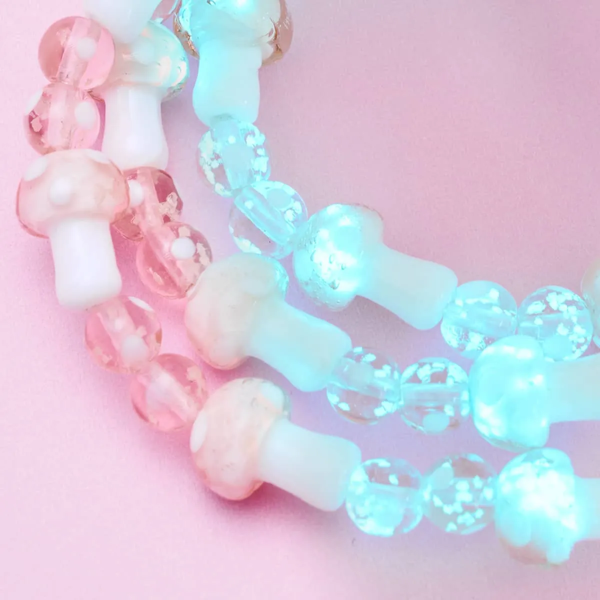 Blush | .925 Sterling Silver | Deluxe Firefly Glass Mushroom Bracelet