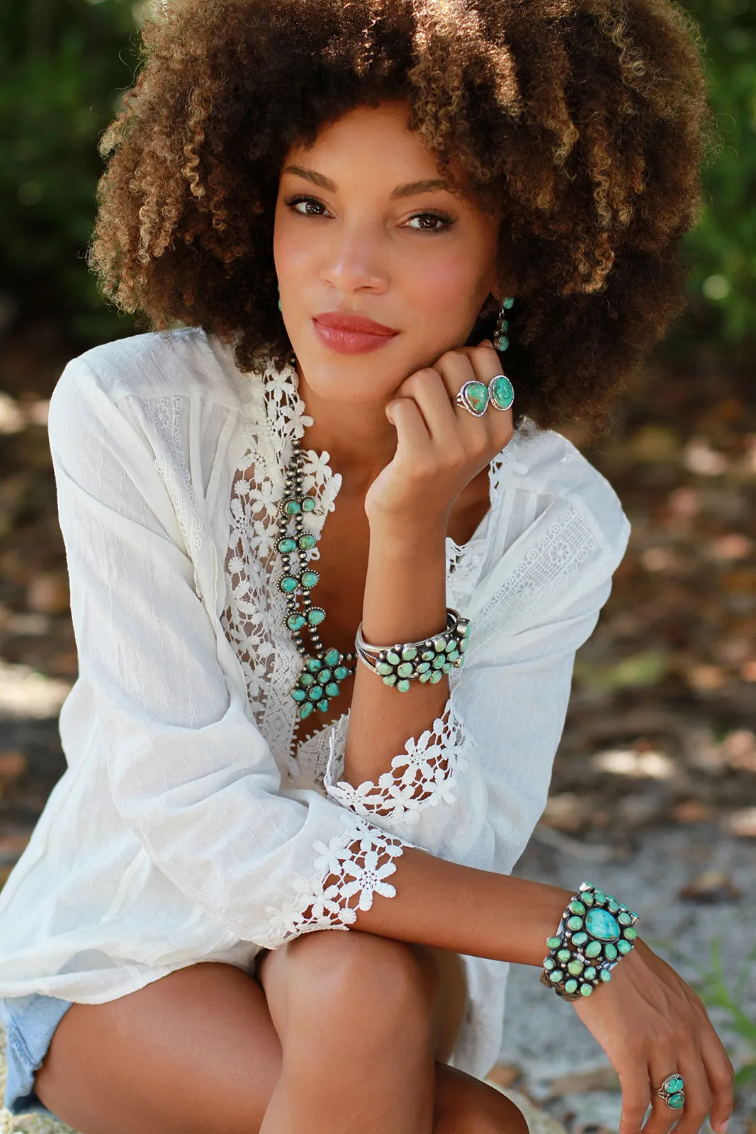 Bob Becenti Sonoran Gold Turquoise Cluster Bracelet