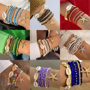 Bohemia Shell Starfish Bracelet Set Women Sand Beach Multilayer Bracelet Jewelry Party 7pcs/set