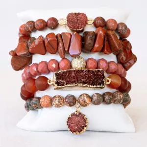 Boho & Mala Red Mix Stone Elastic Bracelet Stackable Sets BS1037