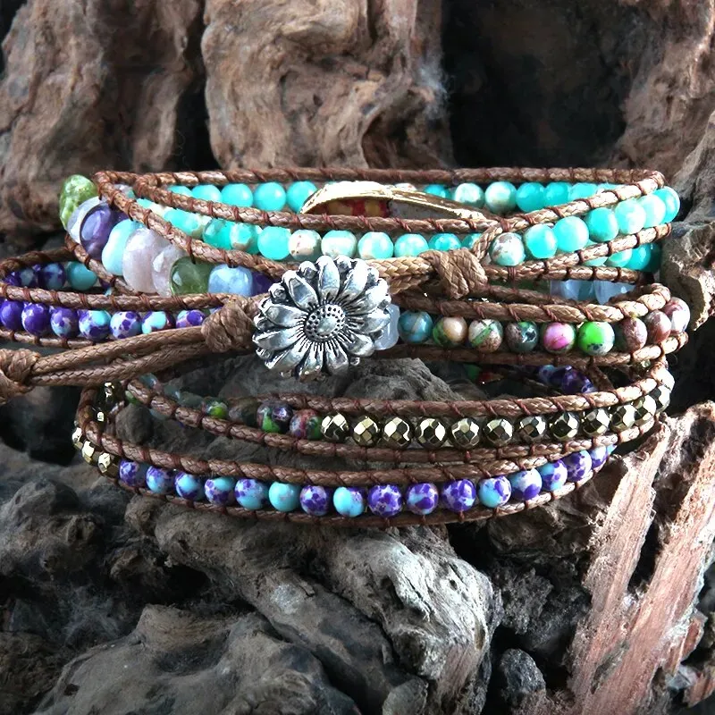 Boho Handmade Mixed Natural Stone Bracelet, Wrap Bracelet, Natural Stone Jewelry