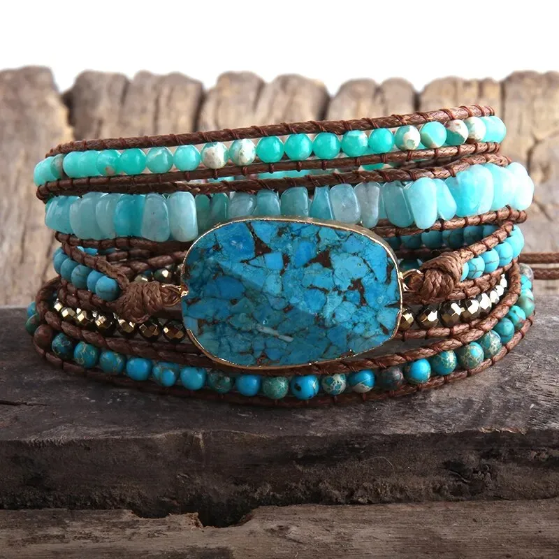 Boho Handmade Mixed Natural Stone Bracelet, Wrap Bracelet, Natural Stone Jewelry