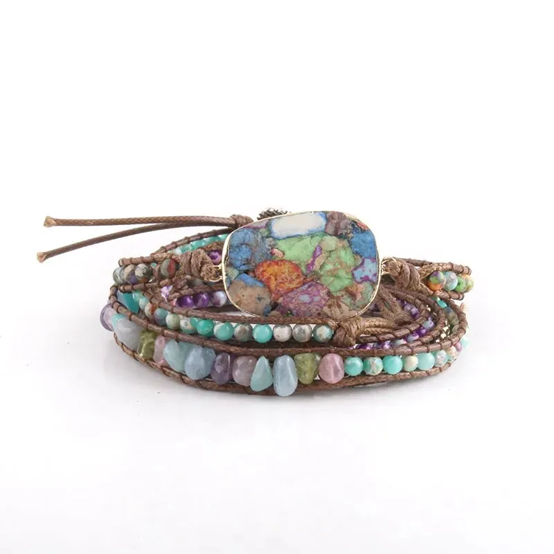 Boho Handmade Mixed Natural Stone Bracelet, Wrap Bracelet, Natural Stone Jewelry