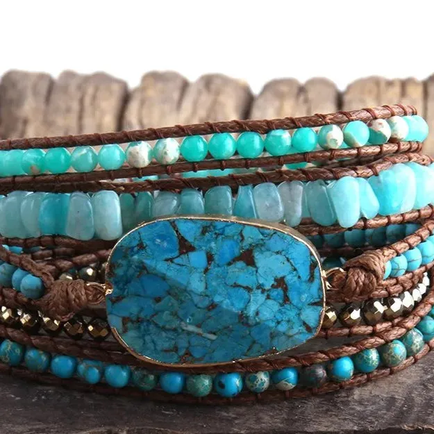 Boho Handmade Mixed Natural Stone Bracelet, Wrap Bracelet, Natural Stone Jewelry