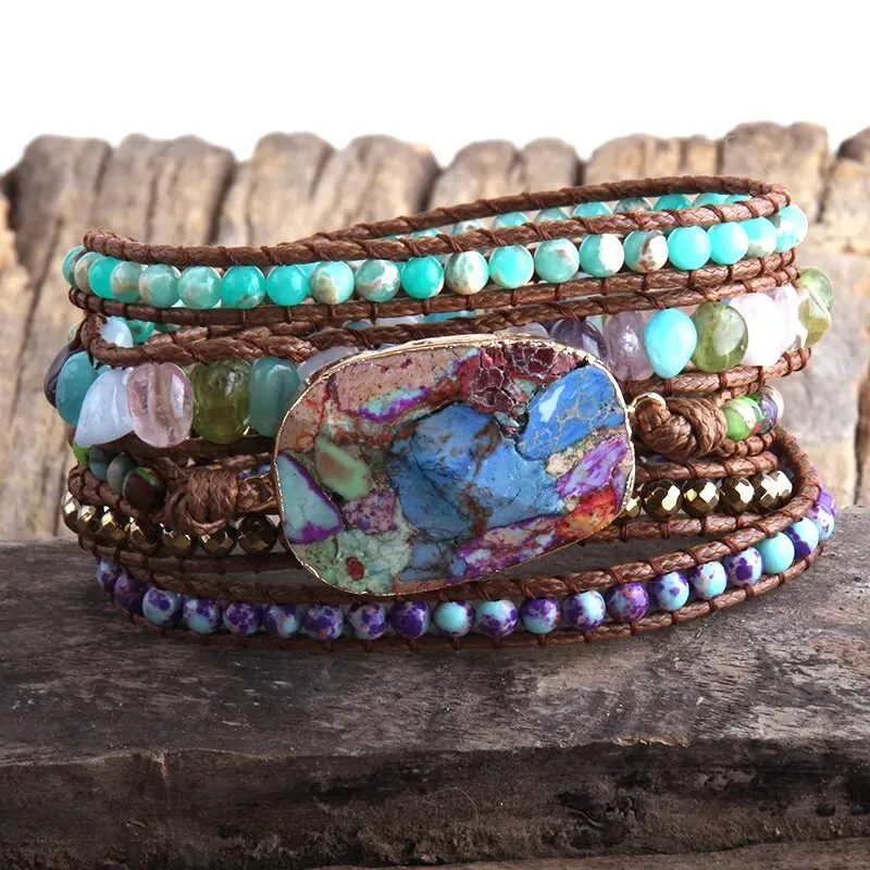 Boho Handmade Mixed Natural Stone Bracelet, Wrap Bracelet, Natural Stone Jewelry
