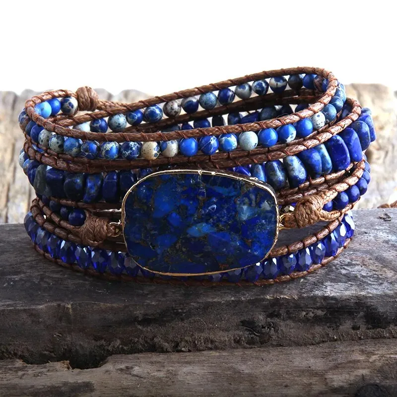 Boho Handmade Mixed Natural Stone Bracelet, Wrap Bracelet, Natural Stone Jewelry