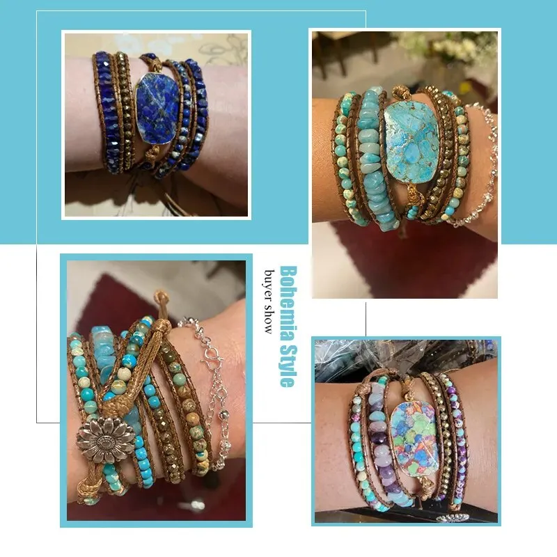 Boho Handmade Mixed Natural Stone Bracelet, Wrap Bracelet, Natural Stone Jewelry