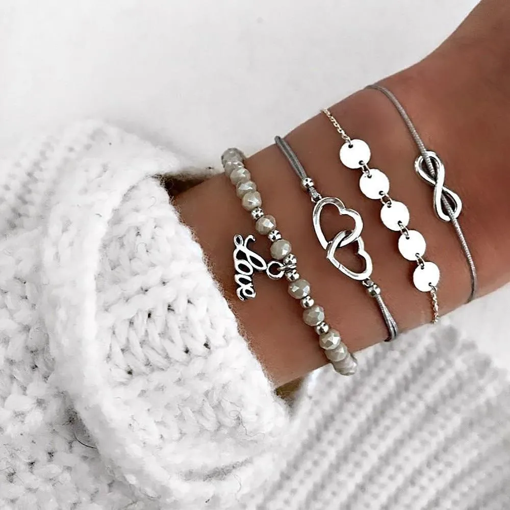 Boho Rose Map Bracelets & Bangles for Women Bohemian Round  Charm Bracelet Set Fashion Multilayer Accessories Luxury Jewelry