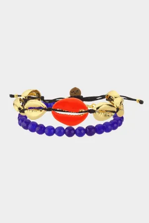 Bracelet Set Biarritz in Orange Shell Blue Beads Combi
