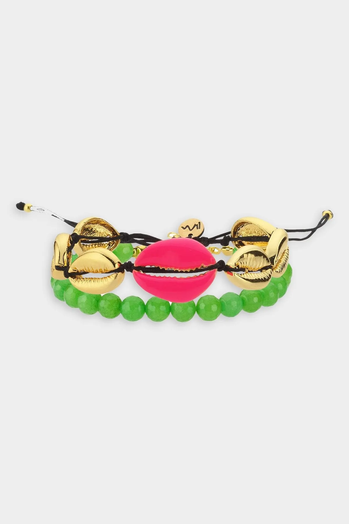 Bracelet Set Biarritz in Pink Shell Green Beads Combi