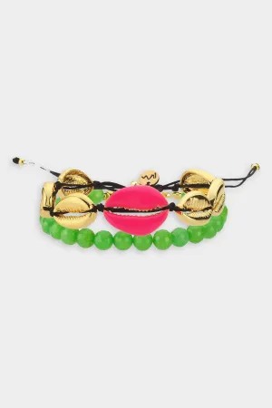 Bracelet Set Biarritz in Pink Shell Green Beads Combi