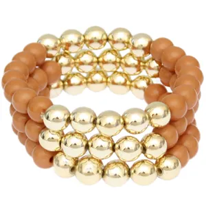 Brown Beaded Round Ball Stretch Bracelets