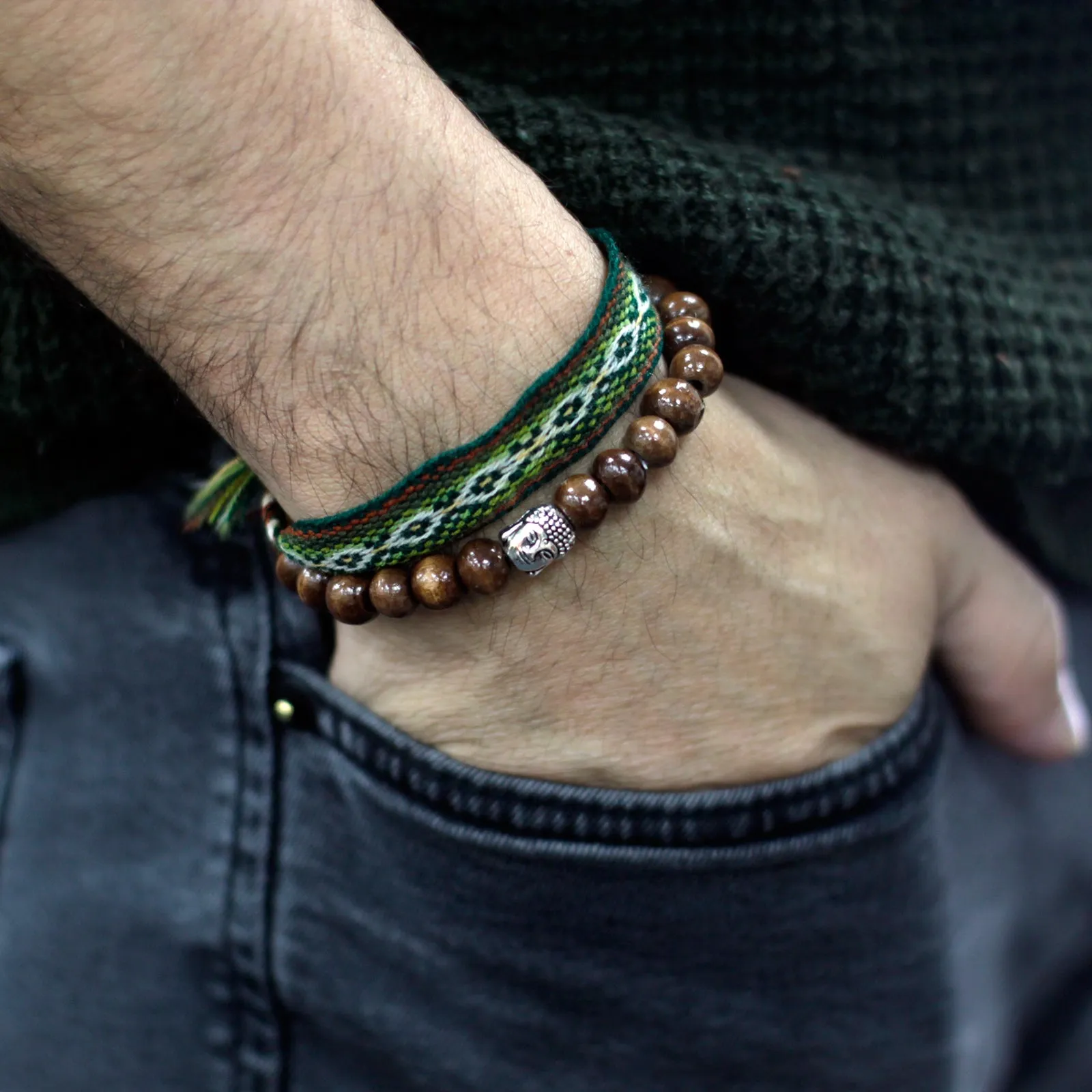 Brown Beads & Buddha Bangle