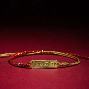 Buddha Stones 14K Gold-plated Copper Amulet Protection Red Golden Rope Bracelet