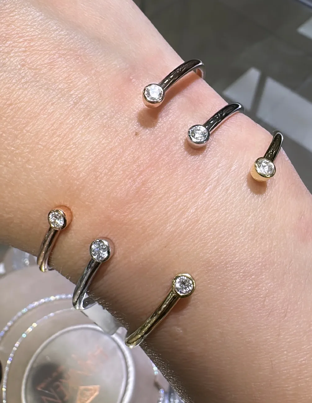 Burnish Set Marquise-cut Diamond Open Wrap Bangle Bracelet