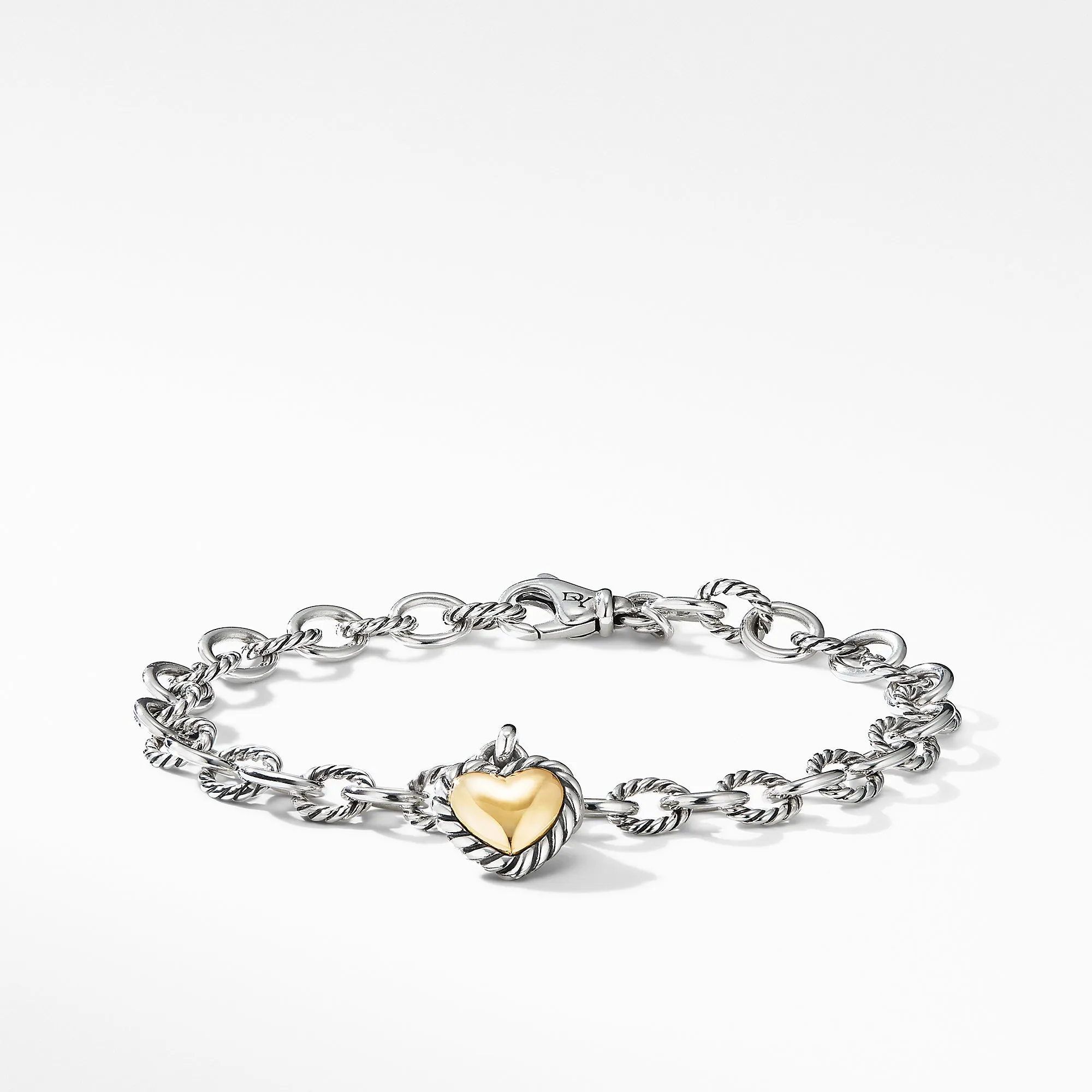 Cable Cookie Classic Heart Charm Bracelet with 18K Yellow Gold, Size Medium