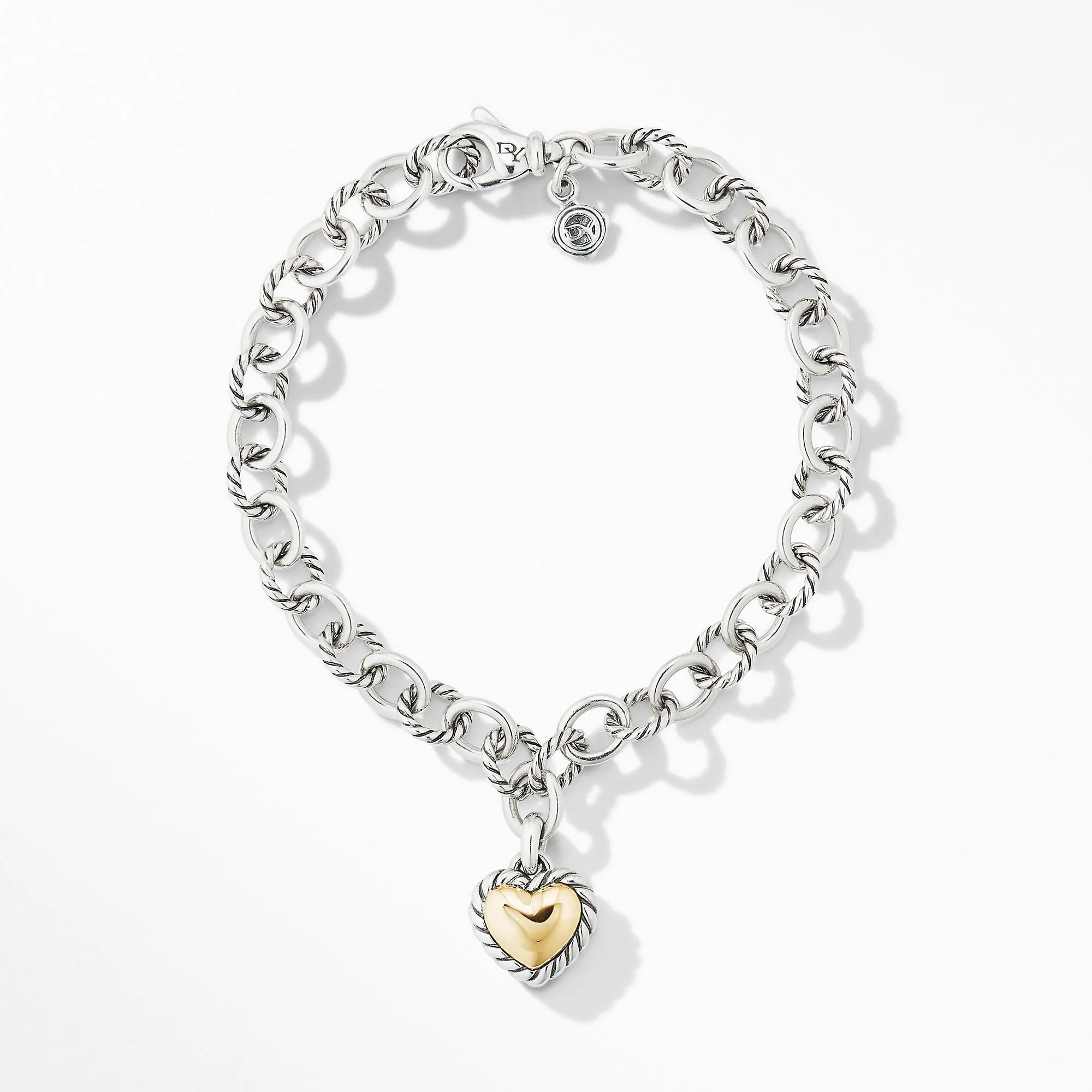 Cable Cookie Classic Heart Charm Bracelet with 18K Yellow Gold, Size Medium