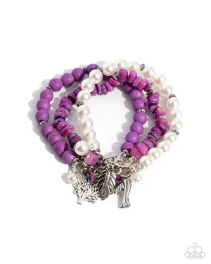 Canyonland Color - Purple - Stone Bead White Pearl Tree Charm Paparazzi Stretchy Bracelet