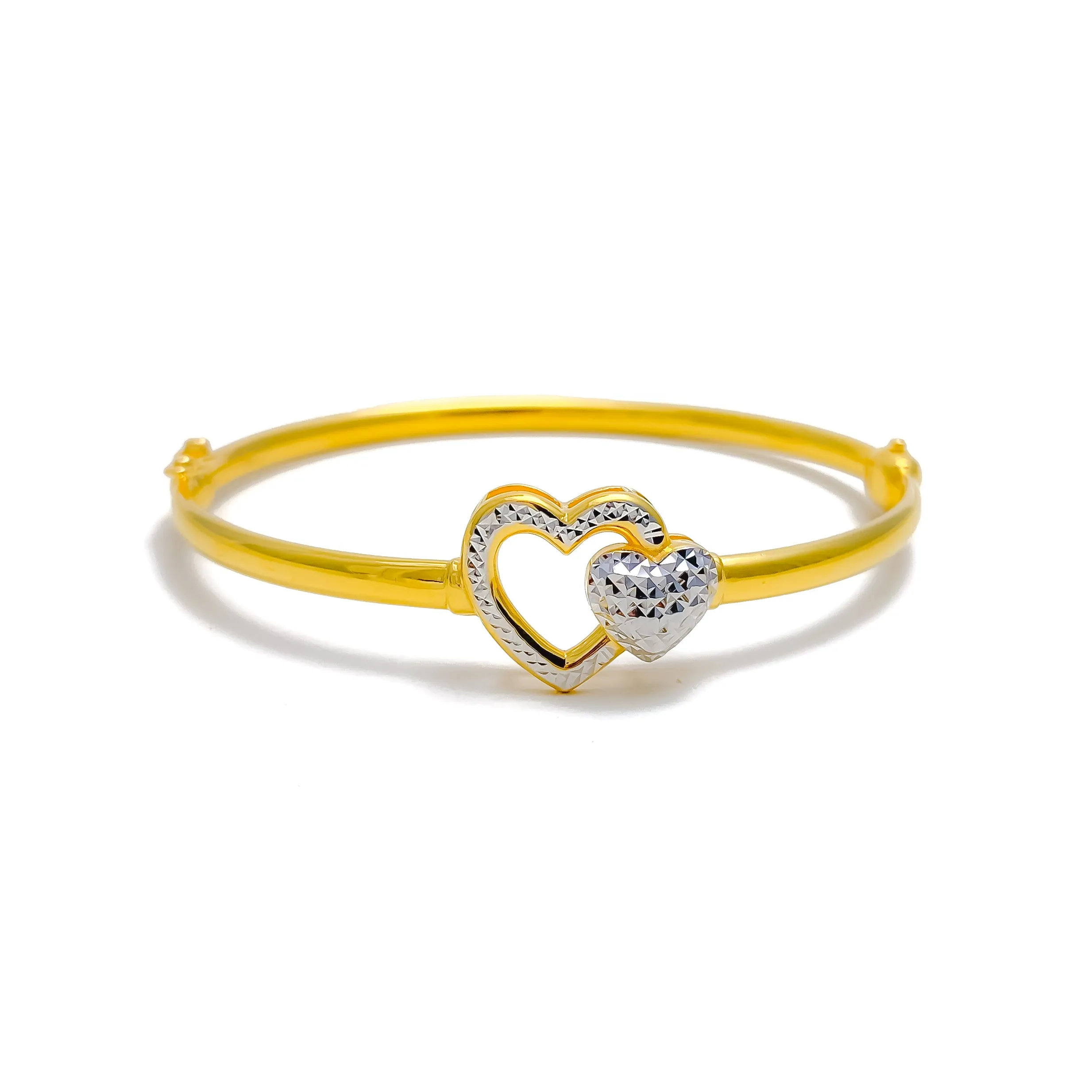 Captivating Twin Heart 22k Gold Bangle Bracelet