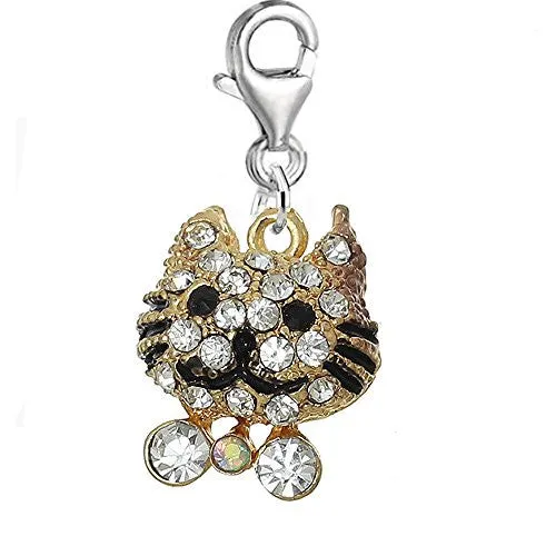 Cat Charm Bead Clip on Pendant for European Charm Jewelry w/ Lobster Clasp