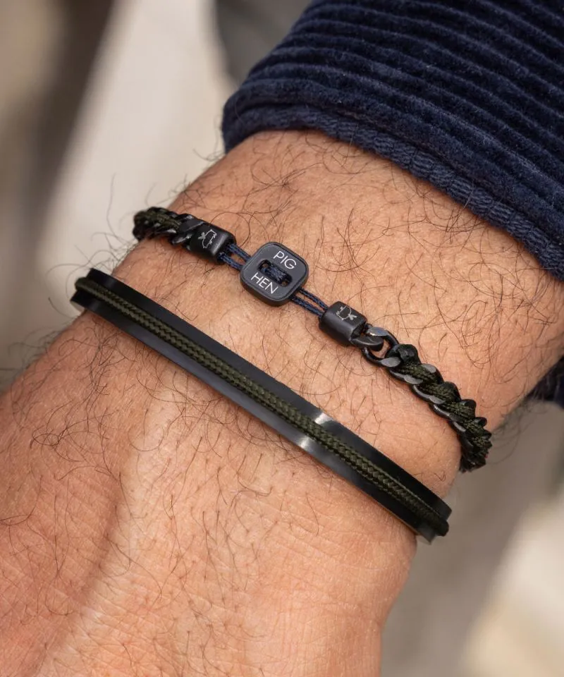 Catena Curb Link/Rope Bracelet in Army/Black