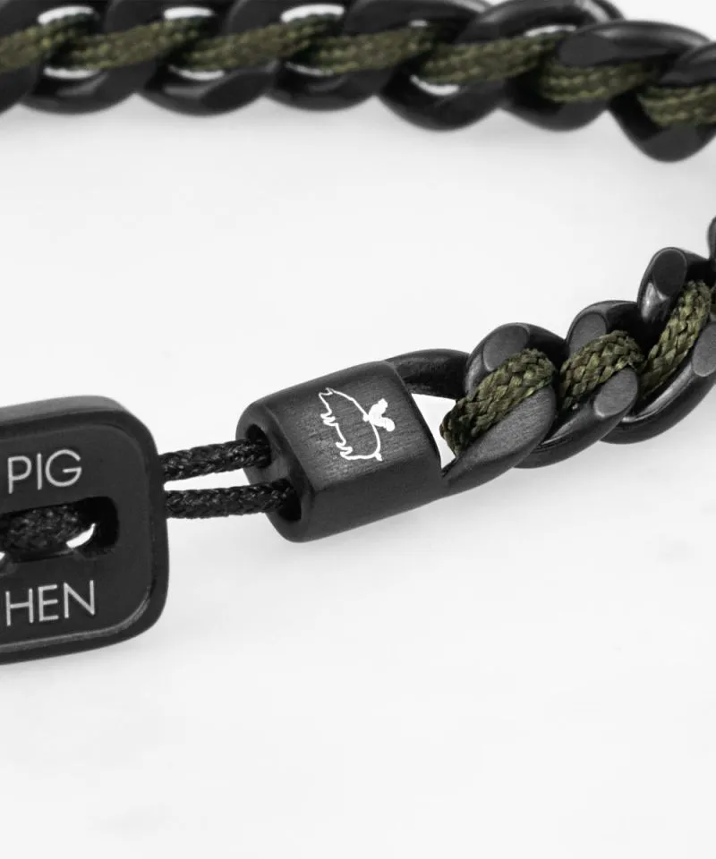 Catena Curb Link/Rope Bracelet in Army/Black