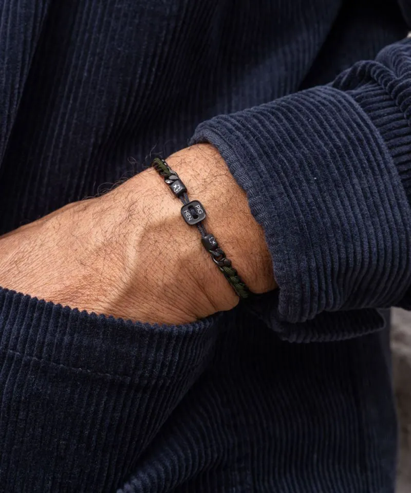 Catena Curb Link/Rope Bracelet in Army/Black
