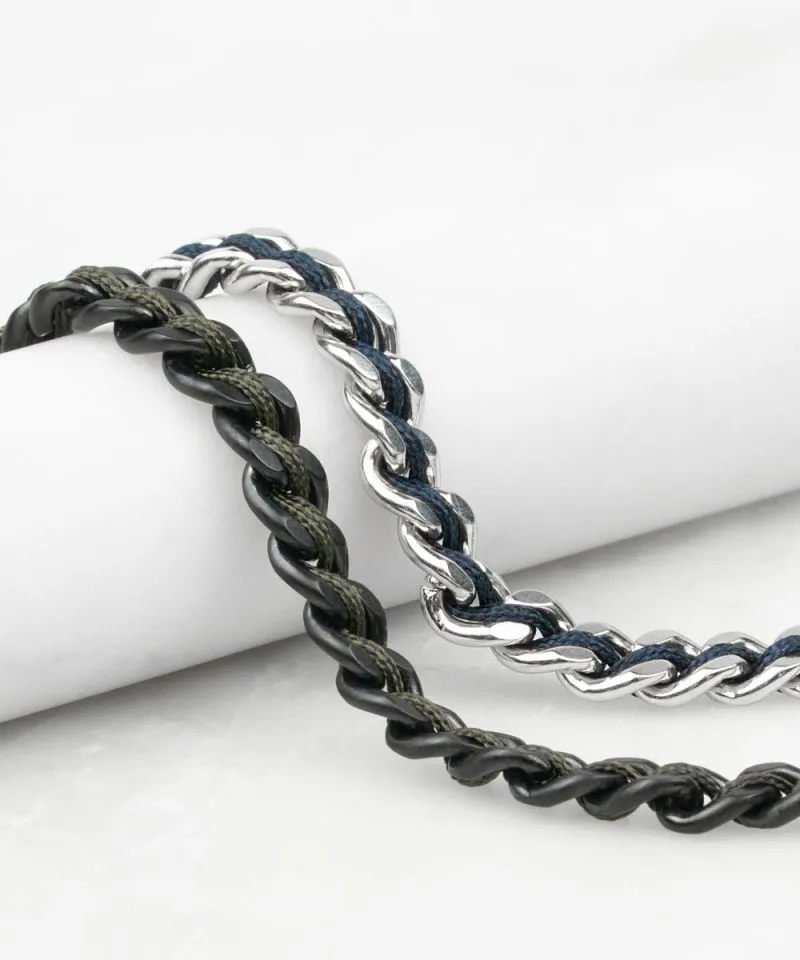 Catena Curb Link/Rope Bracelet in Army/Black