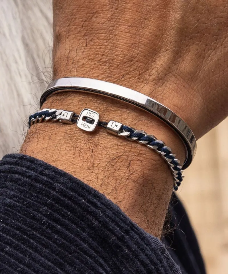 Catena Curb Link/Rope Bracelet in Navy/Silver