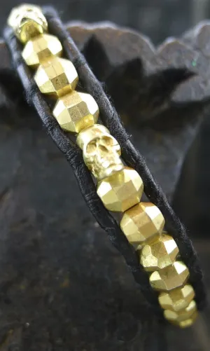 Chan Luu Men's Black Wrap Bracelet with Gold Vermeil Beads and Skulls