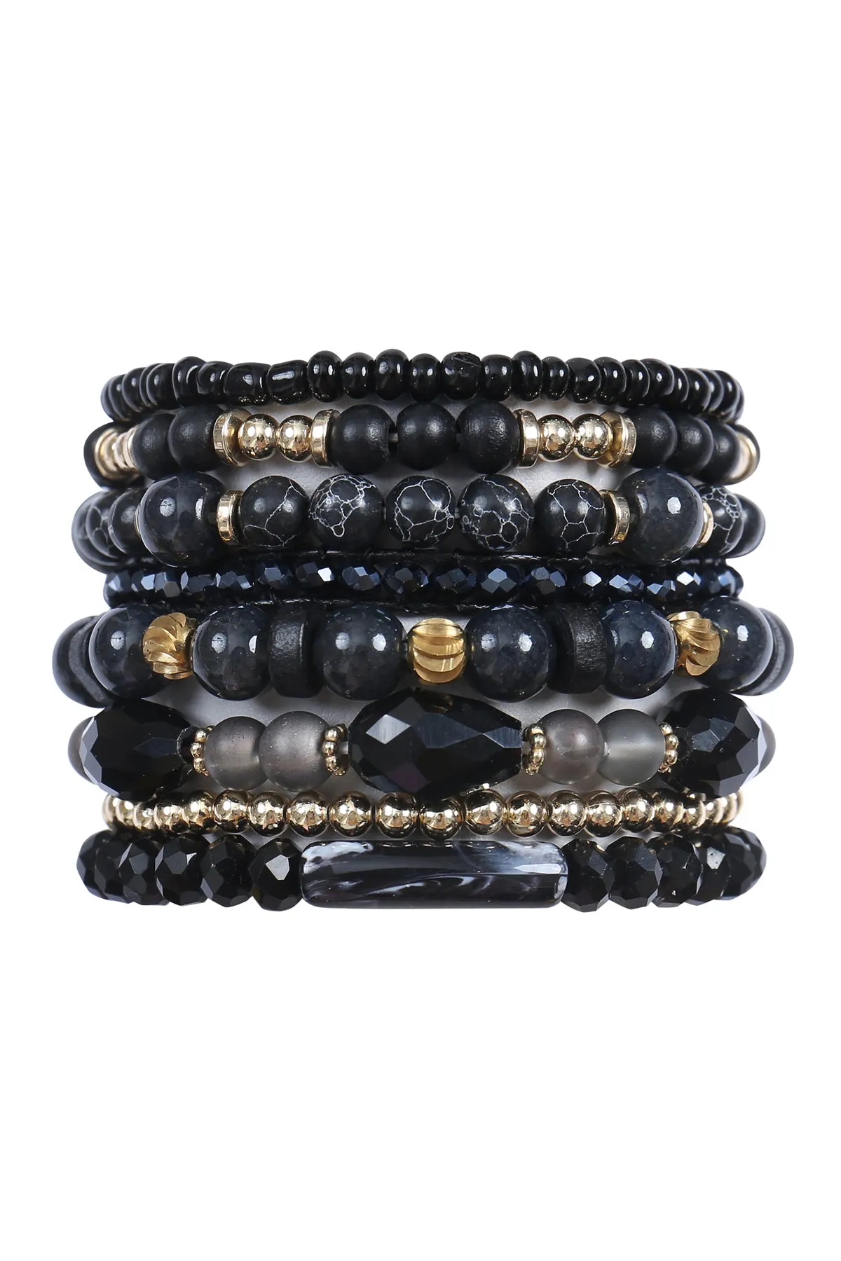 CHARM MIX BEADS NATURAL STONE WOOD LAYERED STACKABLE VERSATILE BRACELET SET
