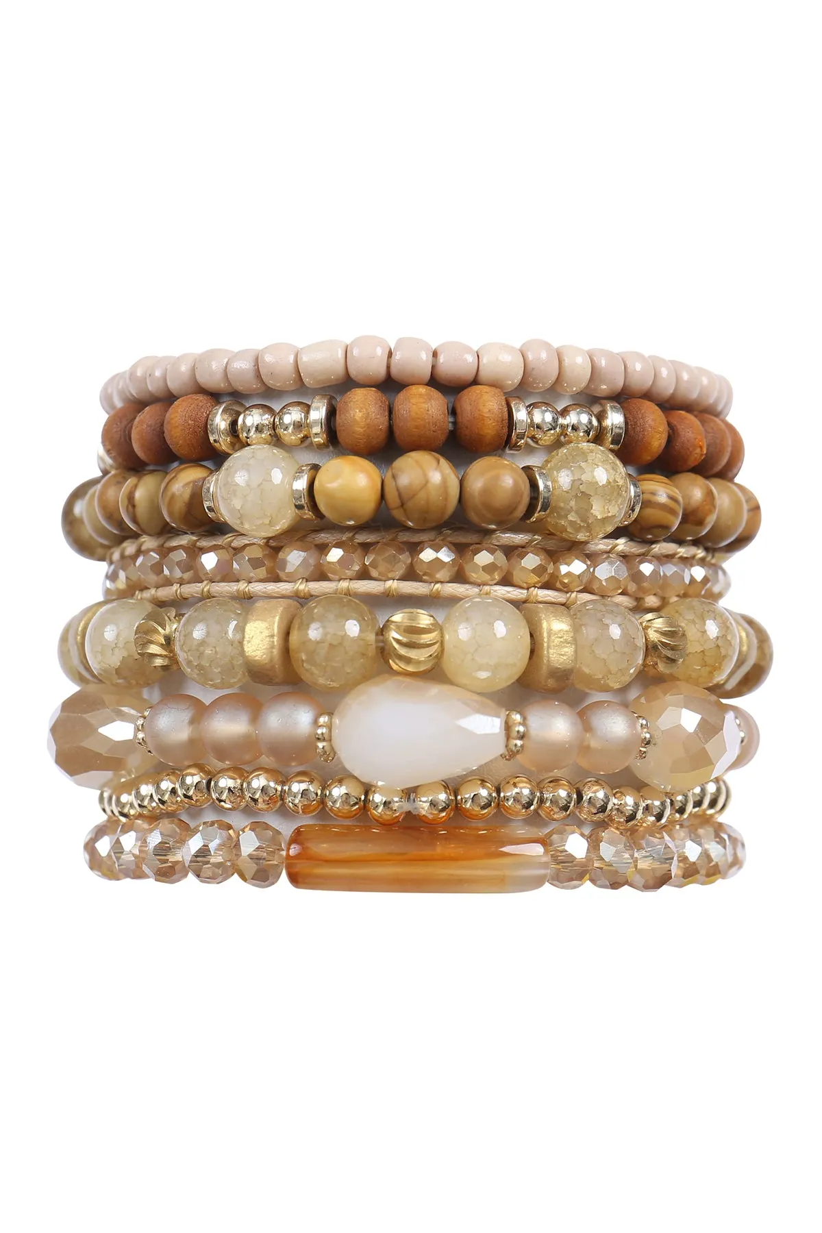 CHARM MIX BEADS NATURAL STONE WOOD LAYERED STACKABLE VERSATILE BRACELET SET