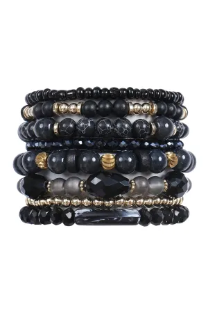CHARM MIX BEADS NATURAL STONE WOOD LAYERED STACKABLE VERSATILE BRACELET SET