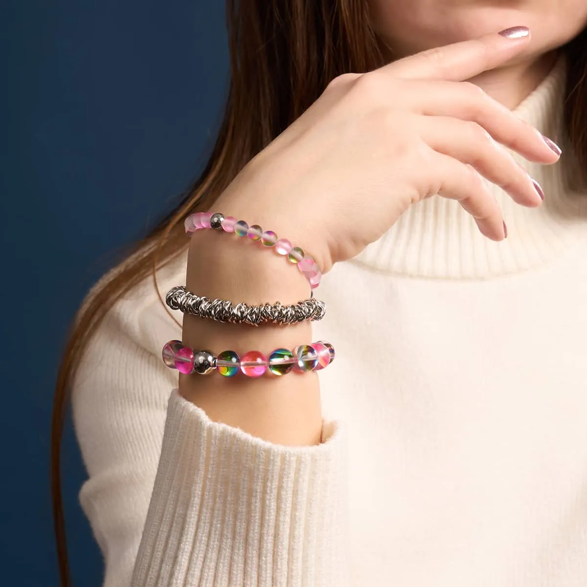 Cherry Borealis | .925 Sterling Silver | Galaxy Glass Statement Bracelet