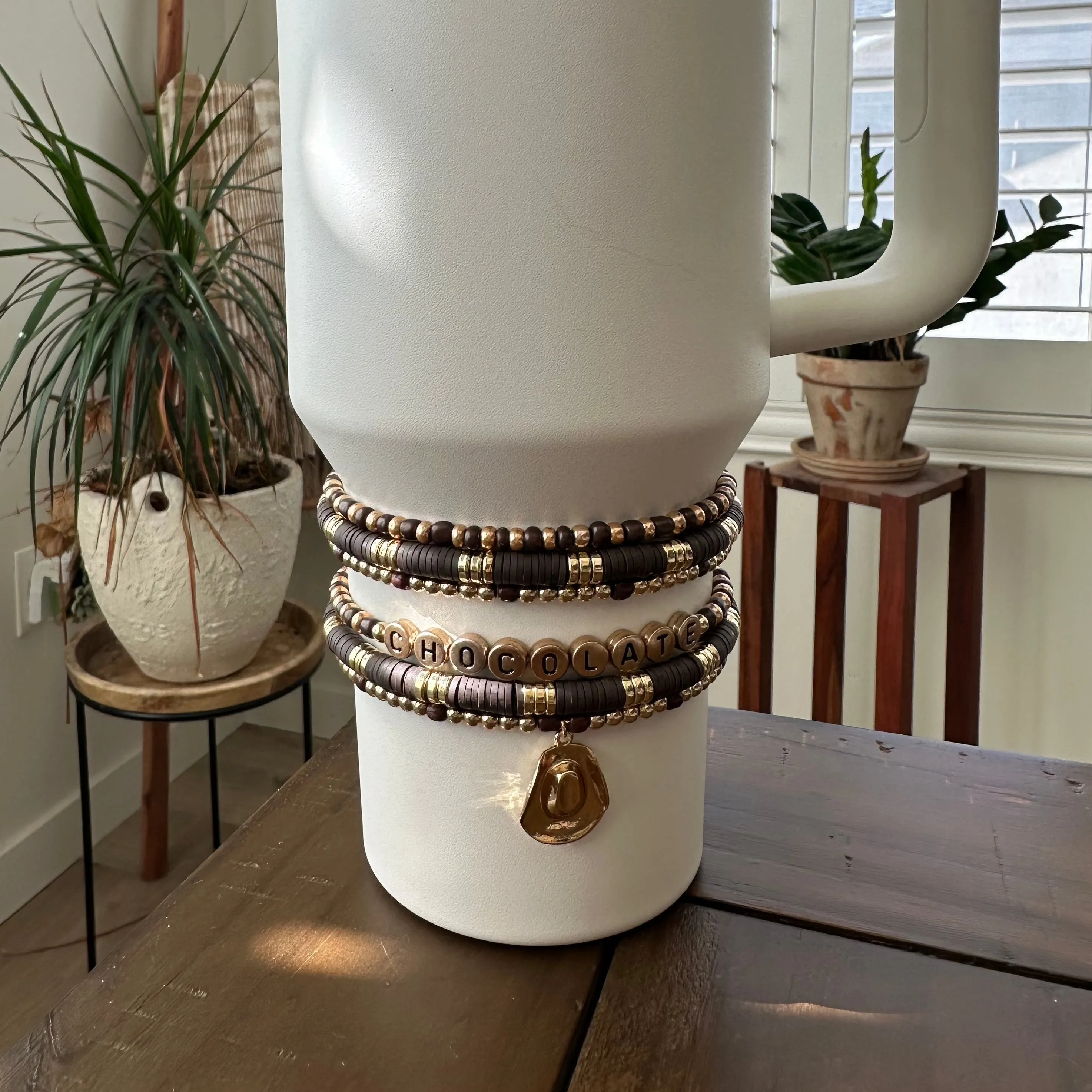 Chocolate Gold Boot Bracelet Stack