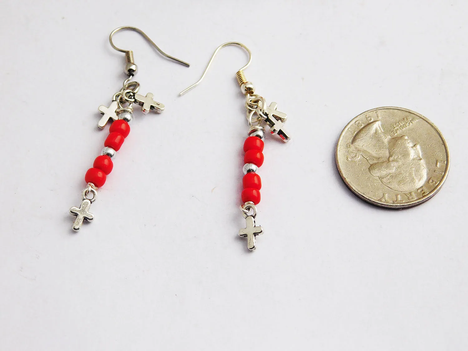 Christian Bracelet Jewelry Earrings Charm Red Silver Beaded