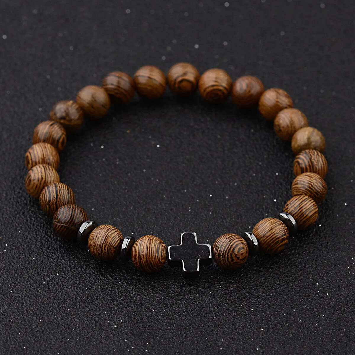 Christianartworkshop Cross Wooden Bead Bracelet