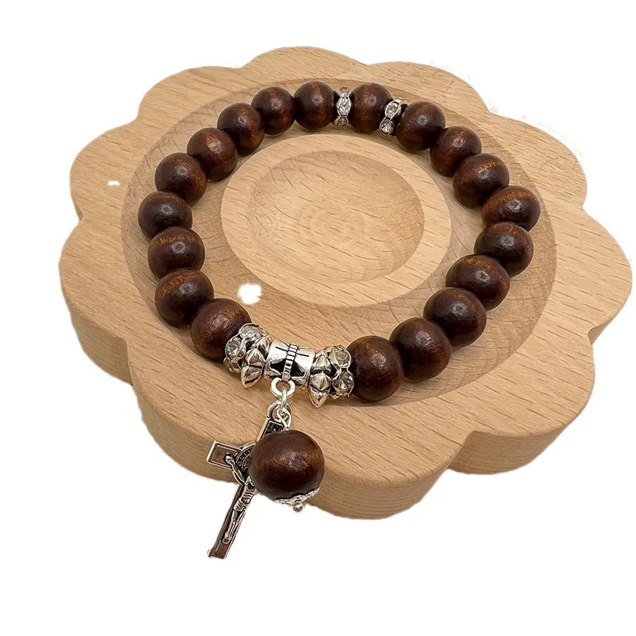 Christianartworkshop Handmade Wooden Bead  Jesus Cross Bracelet