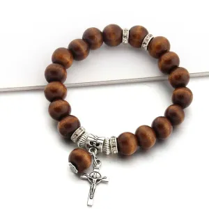 Christianartworkshop Handmade Wooden Bead  Jesus Cross Bracelet