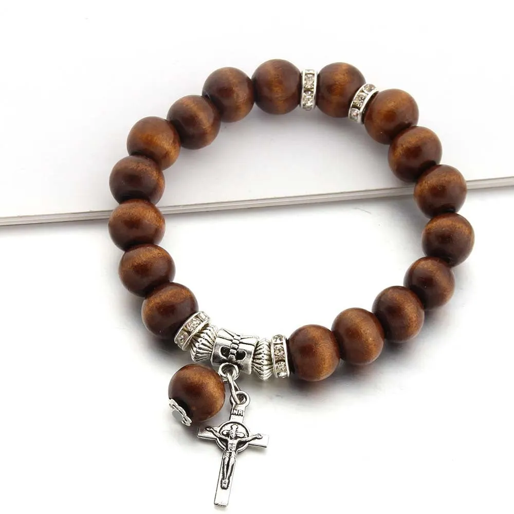 Christianartworkshop Handmade Wooden Bead  Jesus Cross Bracelet