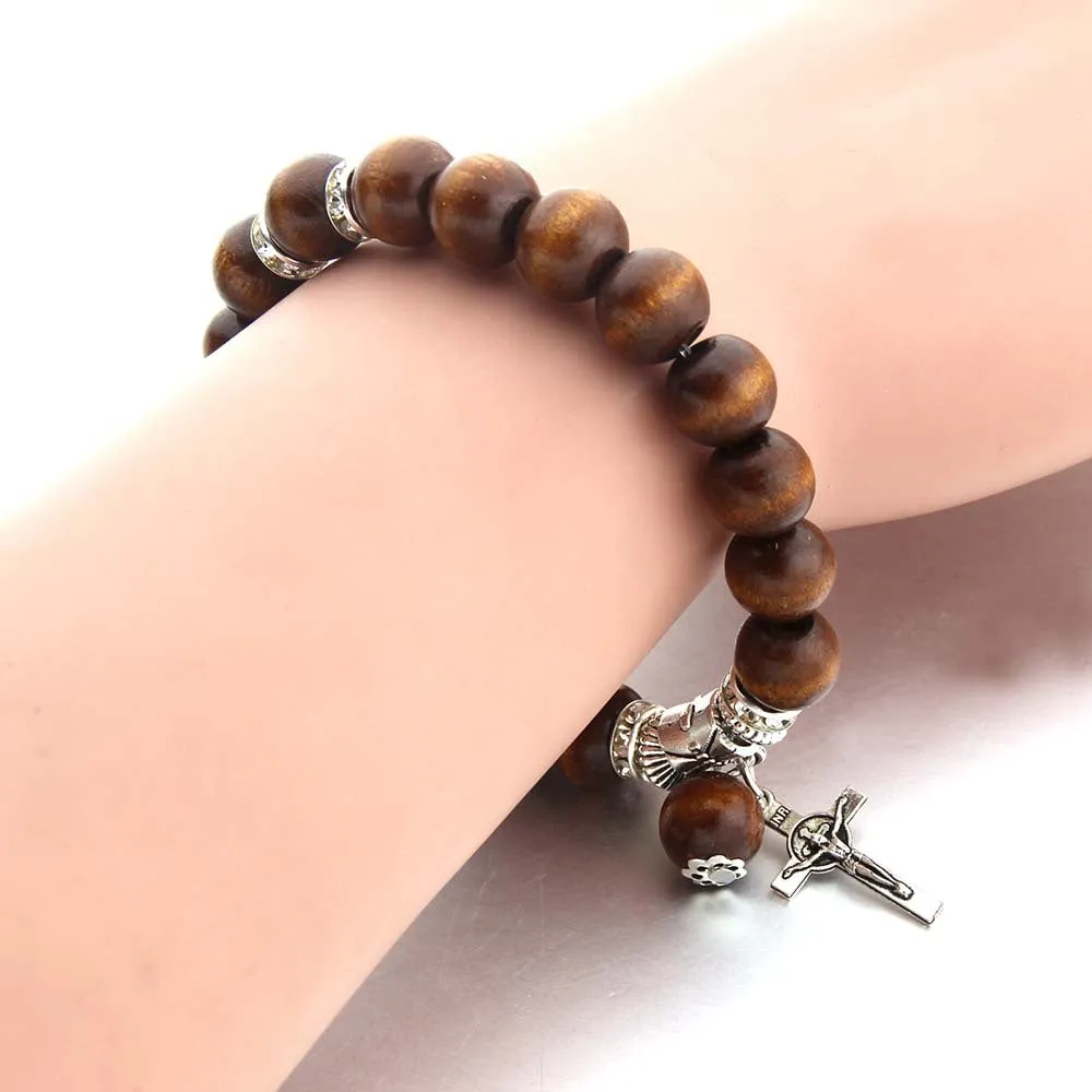 Christianartworkshop Handmade Wooden Bead  Jesus Cross Bracelet