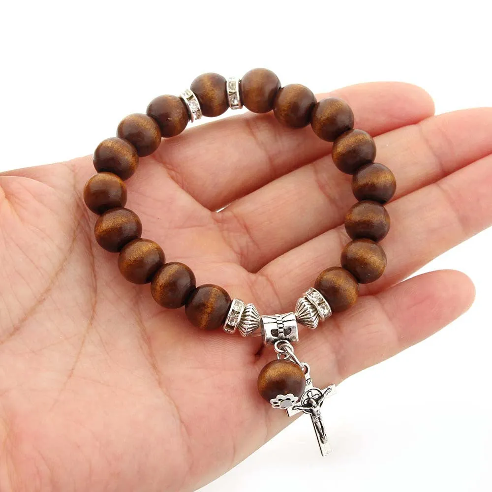 Christianartworkshop Handmade Wooden Bead  Jesus Cross Bracelet
