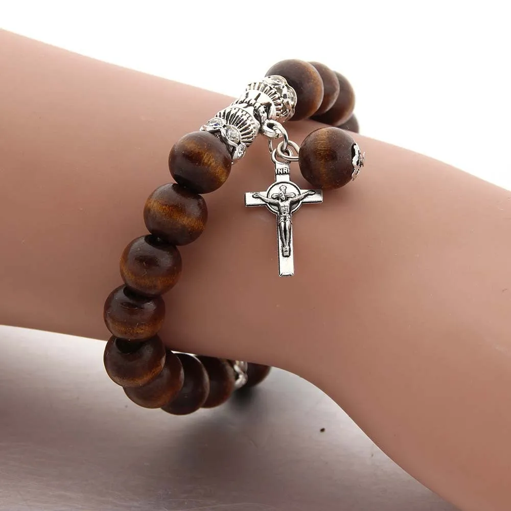 Christianartworkshop Handmade Wooden Bead  Jesus Cross Bracelet