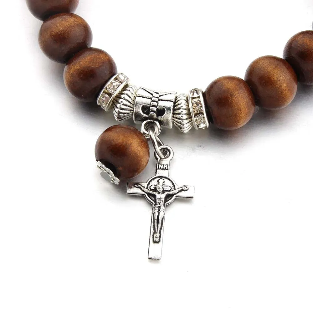 Christianartworkshop Handmade Wooden Bead  Jesus Cross Bracelet
