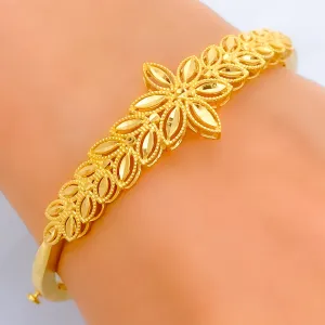 Classic Dazzling 22k Gold Floral Bangle Bracelet