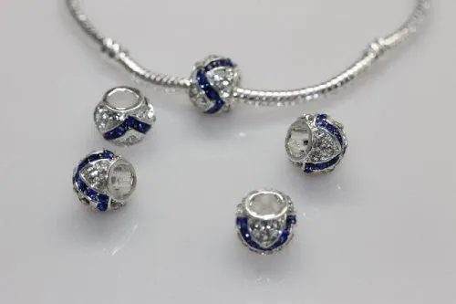 Clear and Royal Blue  Crystal Charm Bead for snake charm Bracelet