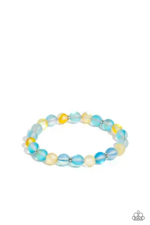 Clear Craze - Blue - Stone and Silver Floral Bead Paparazzi Stretchy Bracelet