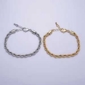 Clearance Pricing BLOWOUT Bold Gold Twisted Rope Chain Bracelet Silver Chunky Rope Chain bracelet 5mm thickness WA1540 WA1541