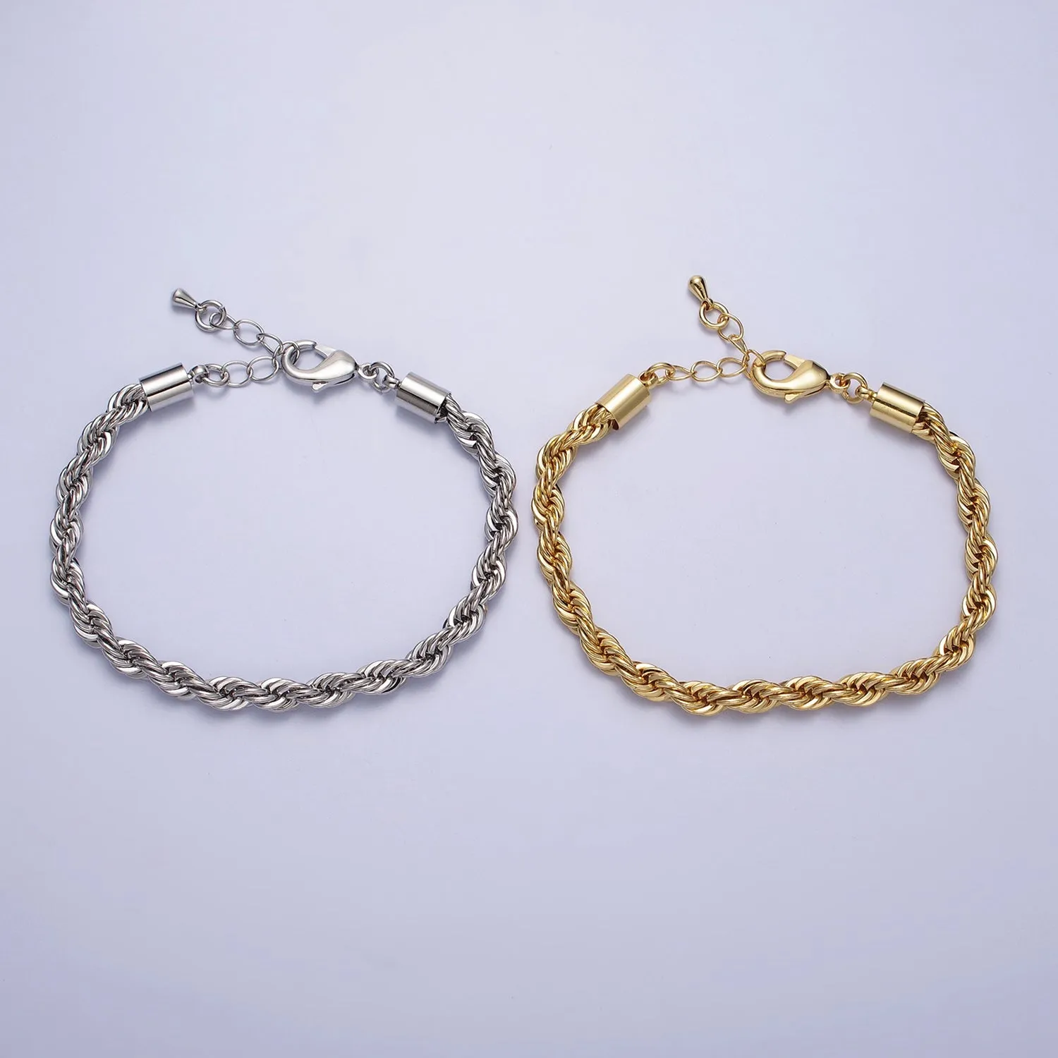 Clearance Pricing BLOWOUT Bold Gold Twisted Rope Chain Bracelet Silver Chunky Rope Chain bracelet 5mm thickness WA1540 WA1541